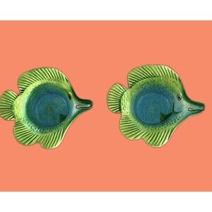 Set of 2 Mesa International Fish Decorative Dish Bowl Green Blue
